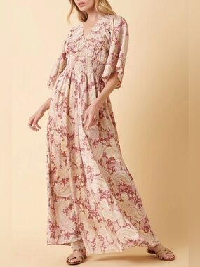 NWOT Floral Paisley Maxi Dress in Cream and Dusty Rose